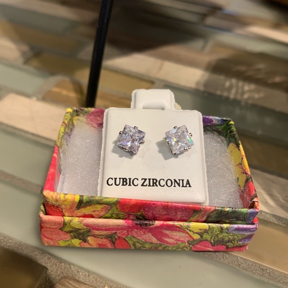Cubic Zirconia Square Studs - Picture 4 of 9